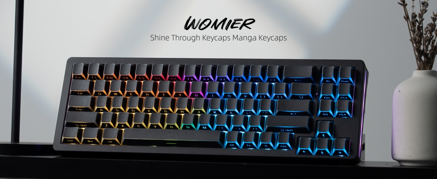 PBT Shine Through Keycaps Manga White, OEM Profile Side Printed Custom Key caps