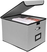 Tcbelosion File Storage Box with Lid, Foldable Portable Document Organizer with Handle, Perfect f...