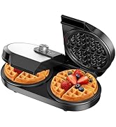 Double Waffle Maker, Belgian Waffle Maker, 6.5 Inch Waffle Iron with 2 Independent Adjustable Tem...
