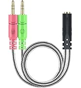 MillSO Headphone Splitter for Computer CTIA 3.5mm TRRS Female to Dual TRS Male Mic Audio Jack Y A...