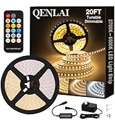 QENLAI 20ft LED Strip Lights, 2700K-6500K Tunable White LED Light Strip with Remote and Plug, 12V...