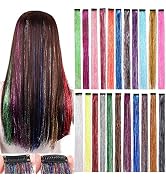 22 Colors Clip in Hair Tinsel Kit, 19.6 Inch Sparkling Party Tinsel Hair Extension with Clips on,...