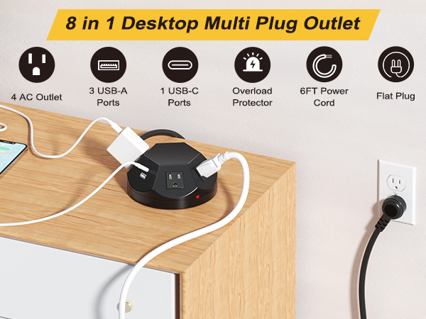 8 in 1 Desktop Power Strip Tower