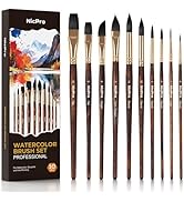 Nicpro 10Pcs Watercolor Brushes Set with Gift Box, Synthetic Squirrel Hair Paint Brushes - Flat, ...