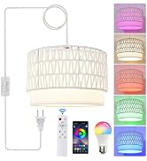 XINGZHI Plug in Hanging Lamp with RGB Smart Bulb Plug-in Cord Pendant Light with 15ft Cord Fixtur...