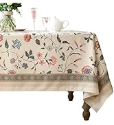 ISAENNE French Tablecloth for Square Tables,Linen Table Cloth with Pink Flowers and Leavs Pattern...