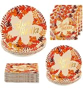 DIYASY 96 Pack Thanksgiving Paper Plates and Napkins, Fall Disposable Plates Dinnerware Heavy Dut...