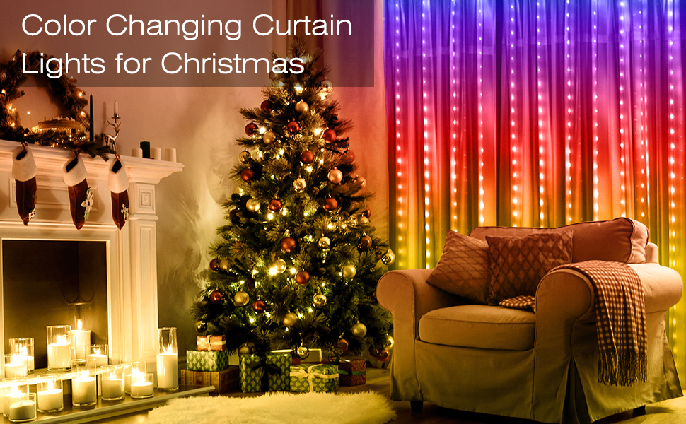 christmas curtain lights color changing LED fairy bedroom indoor outdoor backdrop wall decoration