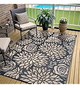 WondRg Outdoor Plastic Straw Rug Waterproof Patio 5x8 Black Brown Floral Mat for Porch Camping RV...