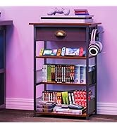 Hongtamoya 4-Tier AV Media Stand with Drawer, Video Game Console Shelf with 2 Hooks, Audio Rack T...