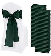 REWOMC 60 PCS Emerald Green Satin Chair Sashes, Ties Bows Designed Chairs Decorative, Chair Cover...