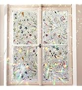 QUCHENG Watercolor Leaves Static Window Film Laser Suncatcher Glass Cling Privacy Decal Living Ro...