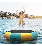 GYMAX Water Trampoline, Floating Lake Trampoline with Electric Pump &amp; 3-Step Rope Ladder, Inflata...