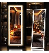 Hasipu Full Length Mirror with Lights, 56" x 16" LED Floor Mirror, Full Body Dressing Standing Mi...