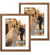 FIXSMITH 8x10 Picture Frame 2 Pack, Rustic Brown Photo Frame with HD Plexiglass, Display Pictures...
