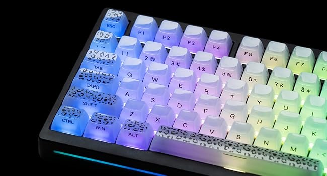 Womier Keyboard Keycaps Jelly, White Ceramic Keycaps Style, Leopard Print Key caps