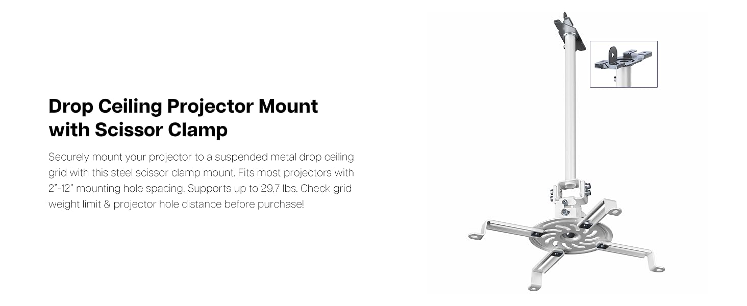 Drop Ceiling Projector Mount with Scissor Clamp Metal Grid Clamp Projector Mount