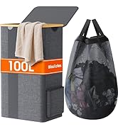 BlissTotes Laundry Basket with Lid, 100L Clothes Laundry Hamper with Handles and Removable Laundr...