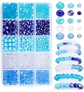 PH PandaHall 475PCS Blue Crystal Beads, 4mm 6mm 8mm Blue Sea Faceted Glass Bead 5 Colors Electrop...