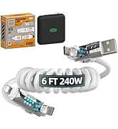 MFish 4-in-1 USB C Charging Cable, 6 Ft Type C to Type C Cable, 240W Fast Charger for iPhone 16/1...