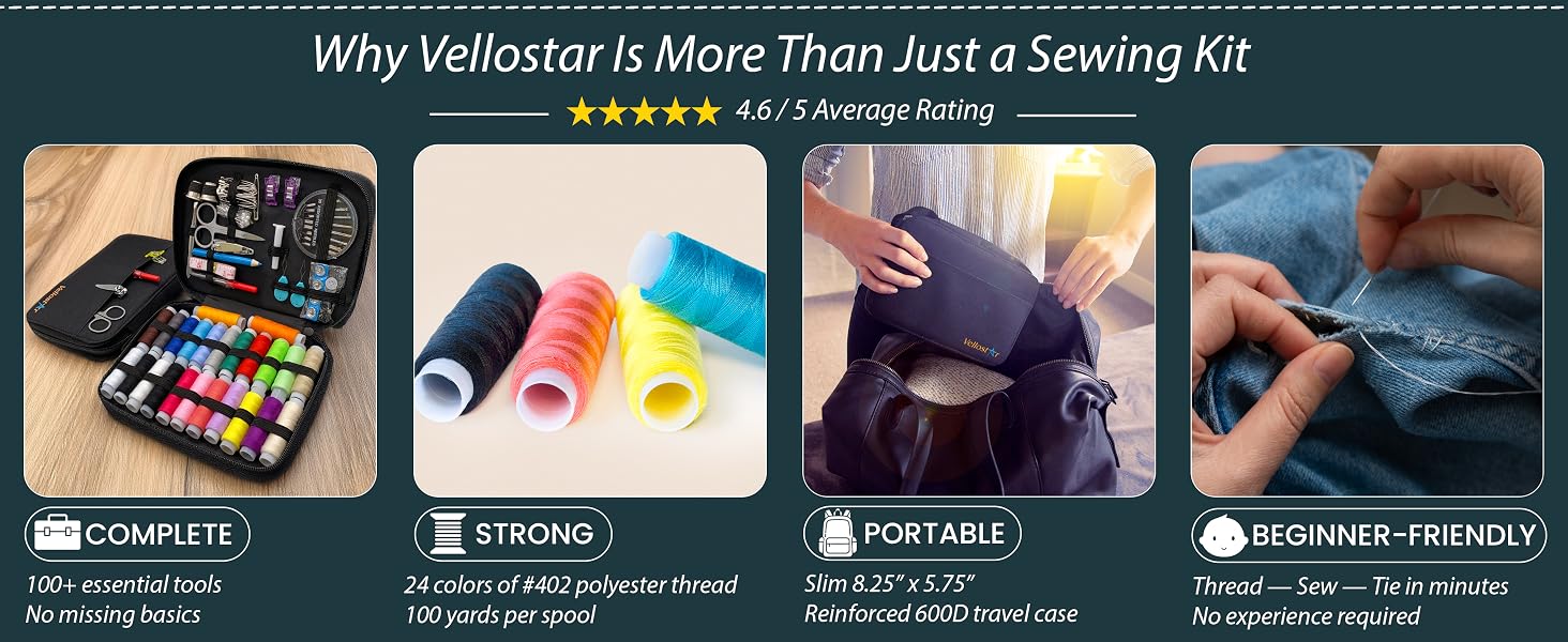 vellostar sewing kit, sewing kits for adults, needle and thread sewing kit travel small beginner