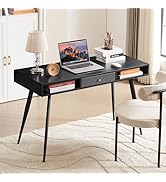 Ywin Mid Century Desk with USB Ports and Power Outlet, Wood Office Desk with Drawers, Multifuncti...