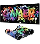 SparkLia Gamer Blacklight Mouse Pad – UV Reactive Neon Gaming Desk Mat with Skull Design, Waterpr...