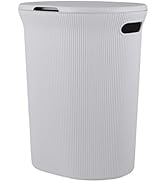 Superio Ribbed Collection - Decorative Plastic Laundry Hamper with Lid and Cut-Out Handles, White...