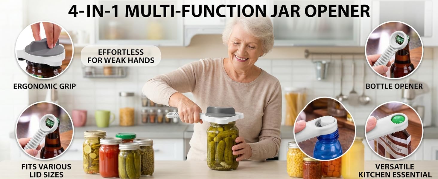 2026 New 4-in-1 Retractable Jar &amp;amp; Bottle Opener, Jar Opener Ergonomic Stainless Steel Jar Opener