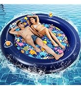 2-Person Pool Floats Adult Heavy Duty, LUSARRYWILL 80"X80" Inflatable Pool Mats with Cup Holders,...