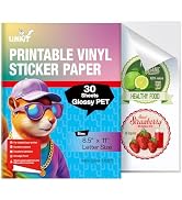 Uinkit Glossy PET Vinyl Sticker Paper Letter Size 8.5x11, Tear-Resistant &amp; Waterproof with Inkjet...