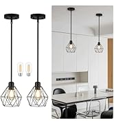 QHANTOMIZE 2 Pack Black Pendant Lights Kitchen Island, Modern Farmhouse Hanging Light Fixture wit...