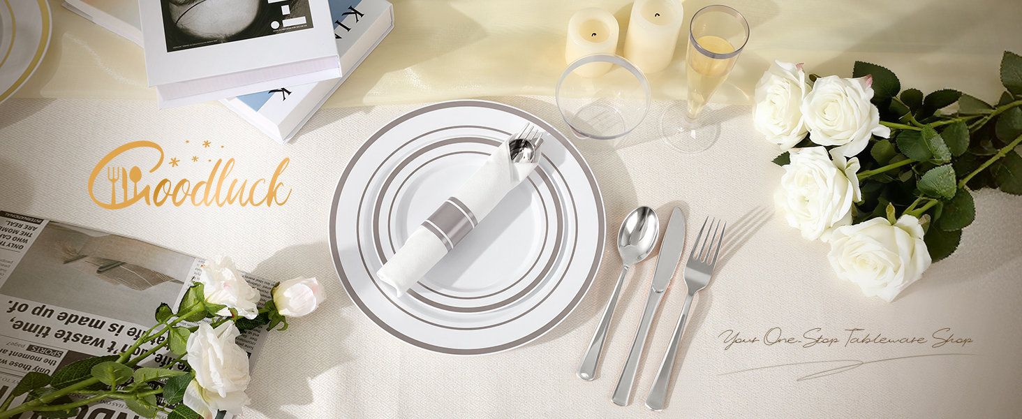 Silver Disposable Plastic Dinnerware Set