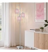 Pink Crystal Floor Lamp, 3-Light Standing Tall Lamp with Sparkling K9 Crystal Shade, Rotary Switc...