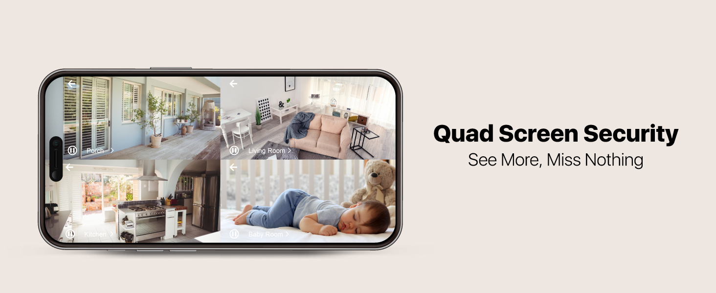 FS3 2K Ultra HD Pan &amp; Tilt Indoor WiFi Security Camera_Quad Screen