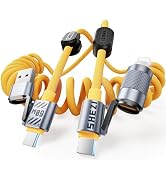 Vexipia 4-in-1 Coiled USB C Cable for Car [60W Fast Charging] USB C to Lightning Cable [CarPlay&amp;A...