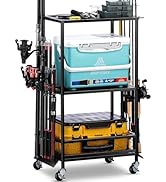 EXTCCT Fishing Rod Holder - Fishing Pole Rack for 10 Rods - Adjustable Height Fishing Gear Equipm...