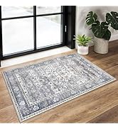 KUTA Vintage Entryway Rug 2x3, Washable Kitchen Rugs &amp; Soft Throw Rug, Non-Slip Floral Distressed...