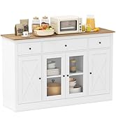 Giantex 55" Large Buffet Sideboard, Kitchen Storage Cabinet with 3 Drawers, 2 See-Through Doors, ...