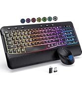 COLIKES Wireless Keyboard and Mouse Combo, Ergonomic Wave, 9 RGB Backlit Effects, Leather Wrist R...