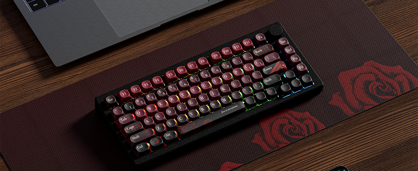 a 131-piece set of PBT Keycaps that pairs romantic art with everyday durability