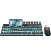 Wireless Keyboard and Mouse Combo, 7 Backlit Effects, Light Up Letters, Rechargeable, Phone Holde...