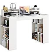 Tangkula 48” White Desk with Storage Bookshelf, Home Office Computer Desk with Dual 3 Tier Booksh...
