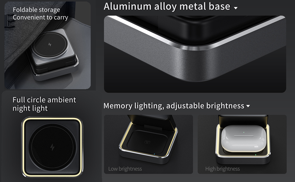 Wireless Charger for iPhone&amp;Apple Watch, Foldable Wireless Charging Station