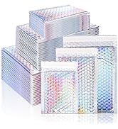 ZAVOOS 50 Pieces Metallic Bubble Mailers, Self-Seal Poly Padded Envelopes, Waterproof Holographic...
