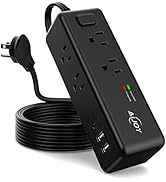 Flat Plug Power Strip, AiJoy 5 ft Flat Plug Extension Cord, Power Strip Flat Plug with 8 AC and 3...