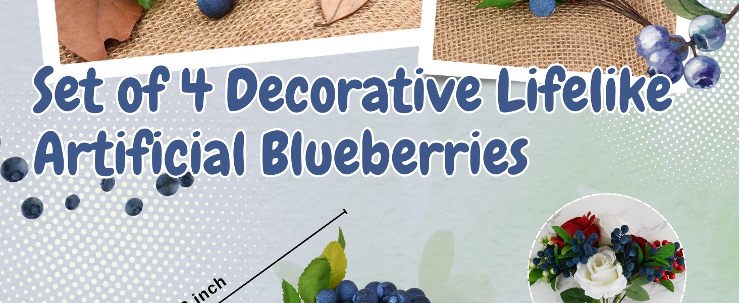 Set of 4 Decorative Lifelike Artificial Blueberries - Dark Blue