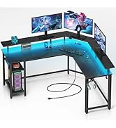 Rolanstar L Shaped Gaming Desk with LED Lights &amp; Power Outlets, 46.2" Computer Desk with Full Mon...