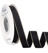 Ribbli Black Satin Ribbon with Gold Edge,Double Faced Satin 5/8 Inch x Continuous 25 Yards,Black ...