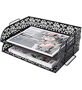 PAG 2 Tier Desktop File Organizer Metal Stackable Letter Tray Paper Holder Rack for Desk, Black